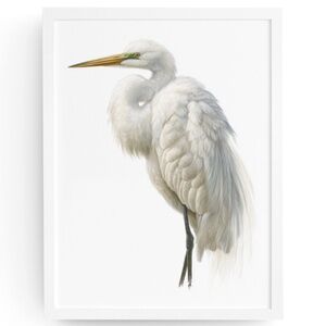Watercolor White Heron Portrait Wall Art Print Poster, Unframed